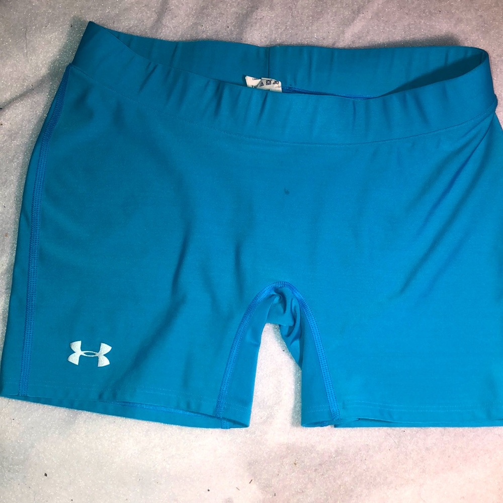 Under Armour blue, short heat gear spandex, size L